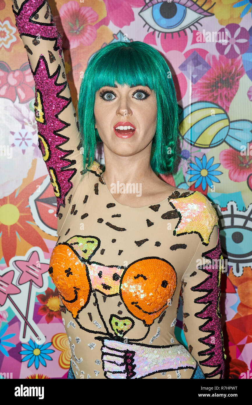 MONTREAL, KANADA - 23. SEPTEMBER 2018: Katy Perry, ein US-amerikanischer Songwriter, Sänger und TV-Persönlichkeit. Wachsfigurenkabinett Musée Grévin in Montreal, Quebec, Stockfoto