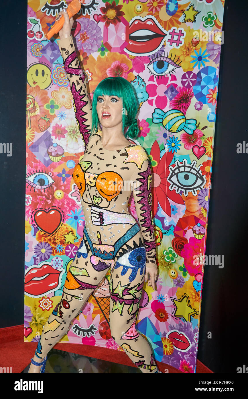 MONTREAL, KANADA - 23. SEPTEMBER 2018: Katy Perry, ein US-amerikanischer Songwriter, Sänger und TV-Persönlichkeit. Wachsfigurenkabinett Musée Grévin in Montreal, Quebec, Stockfoto