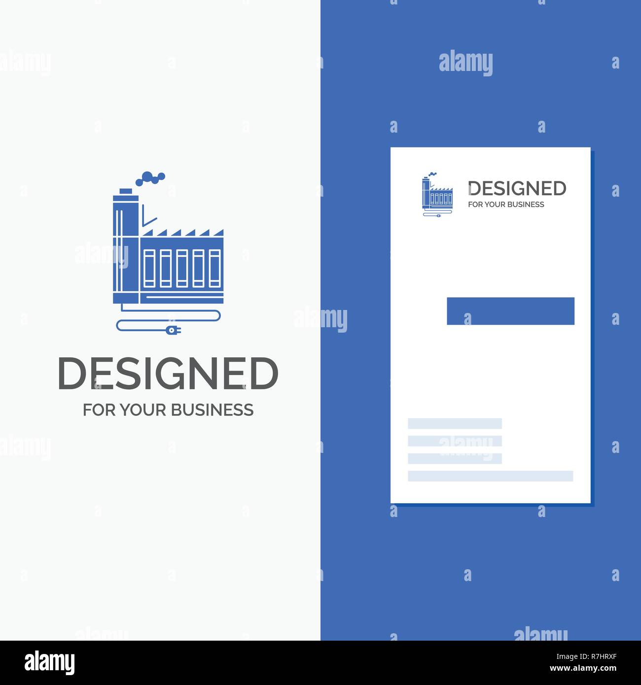 Business Logo für den Konsum-, Ressourcen-, Energie-, Fabrik, Herstellung. Vertikale blaue Business/Visitenkarte vorlage. Stock Vektor