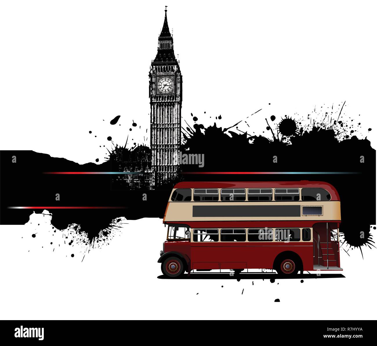 Grunge Banner mit London und roten Doppeldecker router Bilder. Vector Illustration Stock Vektor