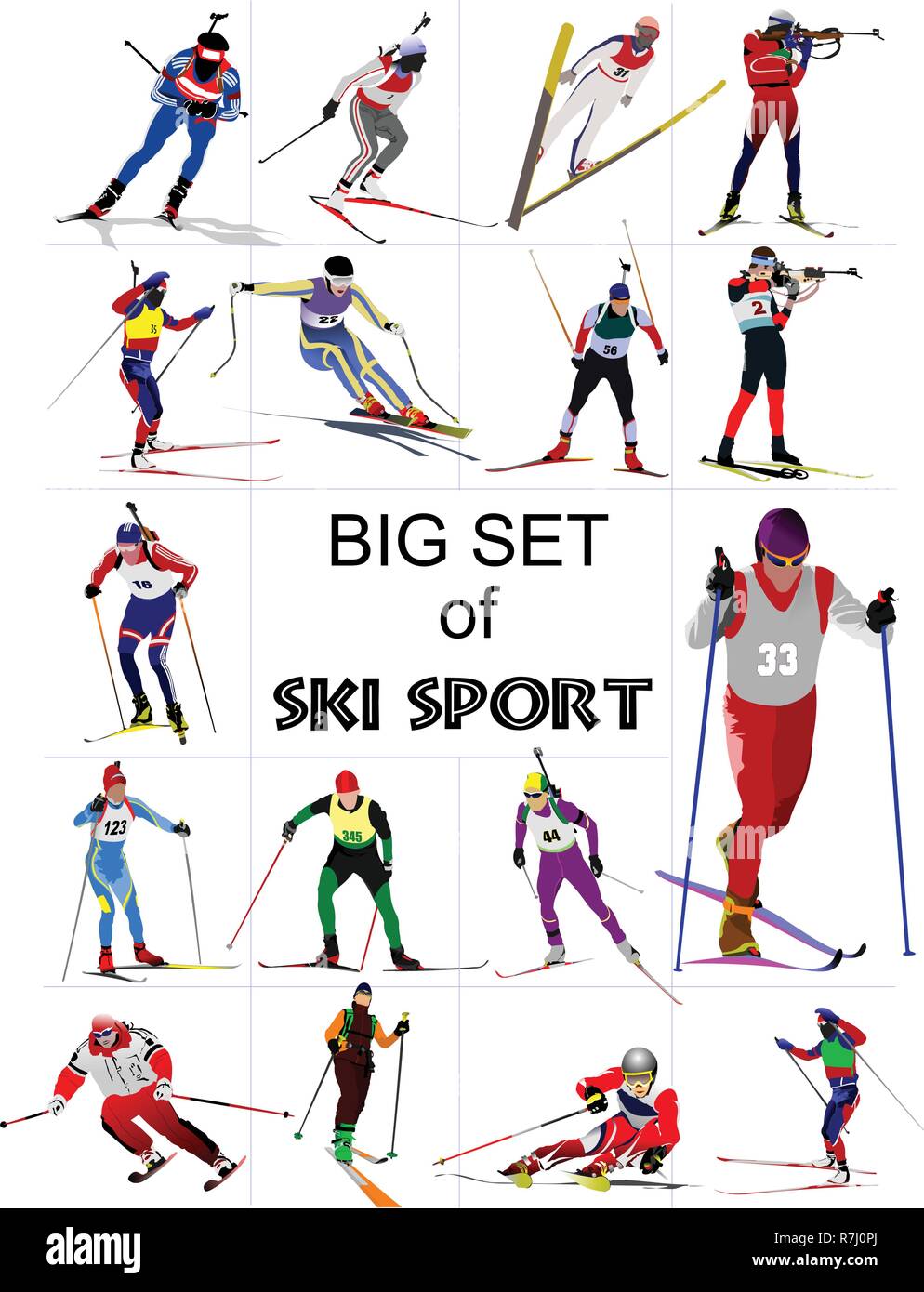 Große Reihe von Skisport farbige Silhouetten. Vektor-illustration Stock Vektor