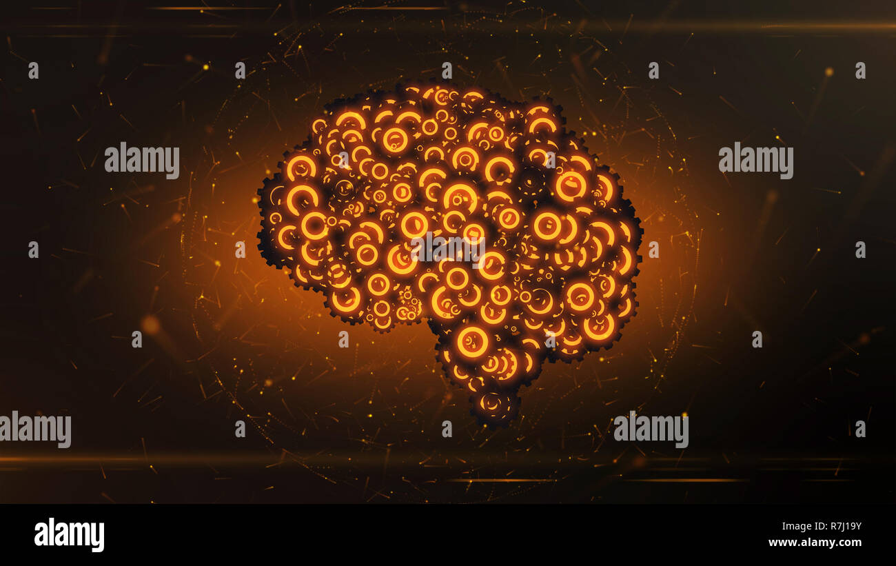 Mechanische Gehirn Uhrwerk Konzept Bildung von Getriebe und Zahnräder - 3D-Rendering Illustration Technologie Konzepte und Computing Stockfoto