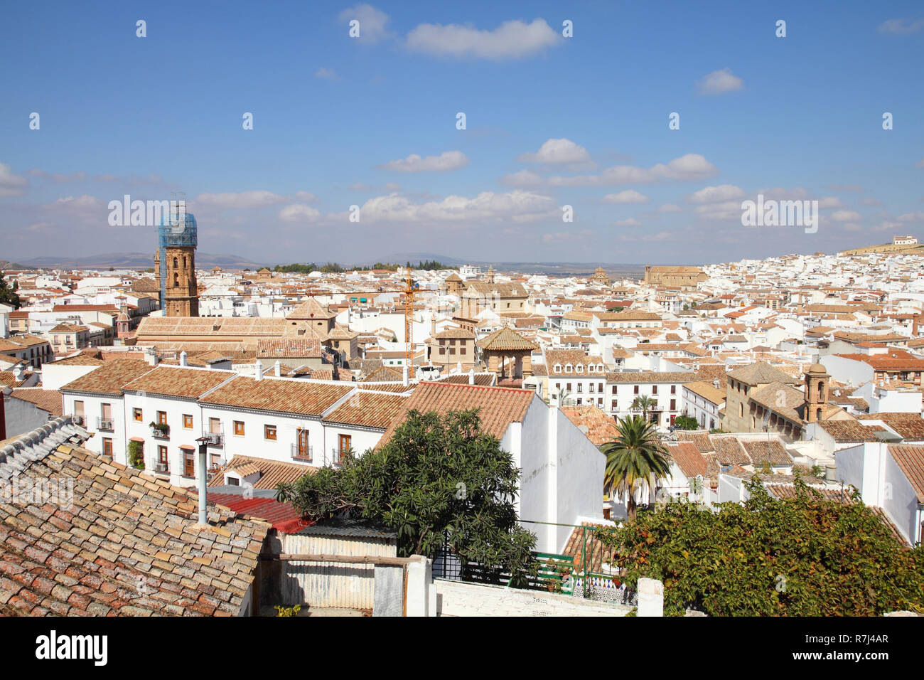 Antequera in Andalusien Region Spaniens. Luftaufnahme des typisch spanischen Stadt. Stockfoto