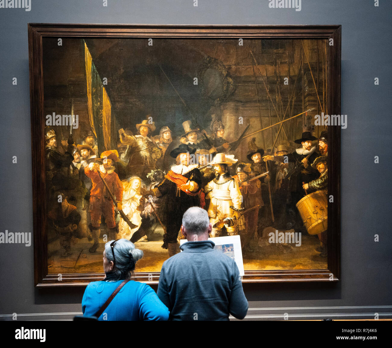 Die Nachtwache Gemälde von Rembrandt van Rijn im Rijksmuseum in Amsterdam, Niederlande Stockfoto