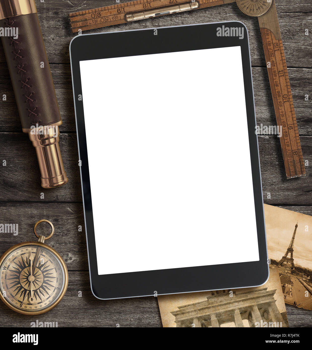 Abenteuer, Exploration und Travel Concept mit modernen Tablet-PC Stockfoto