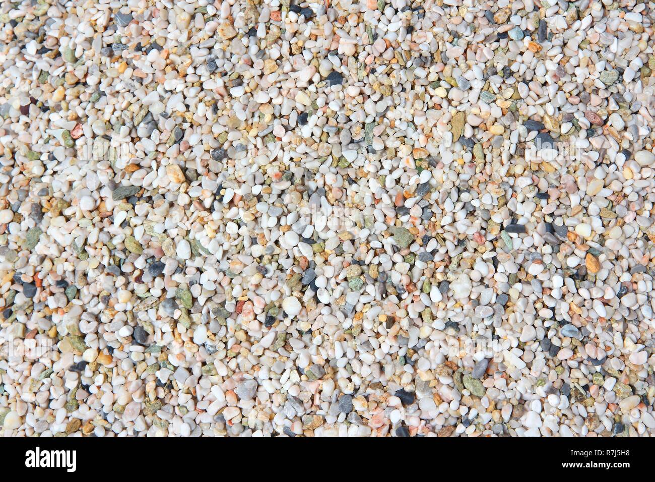 Bunte Kiesstrand Hintergrund aus Kreta, Griechenland. Kiesstrand. Stockfoto