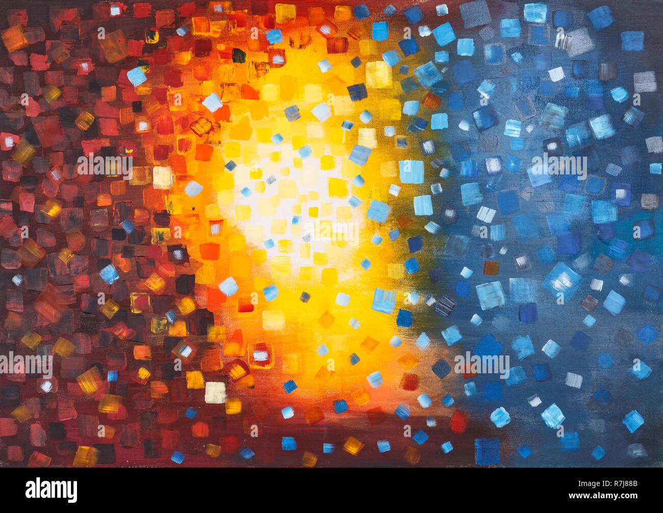 Abstrakte Ölmalerei Hintergrund mit Pinselstrichen in kühlen Farben Stockfoto