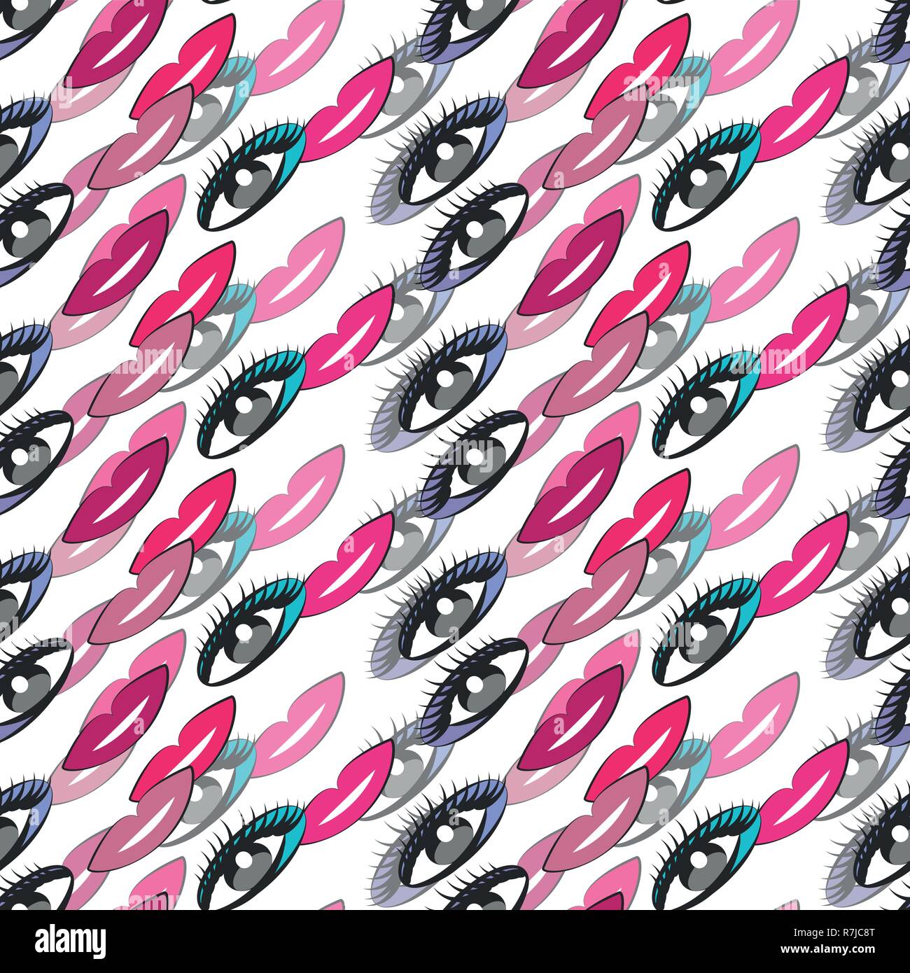 Cute nahtlose bunte Muster mit Augen und Lippen Stock Vektor