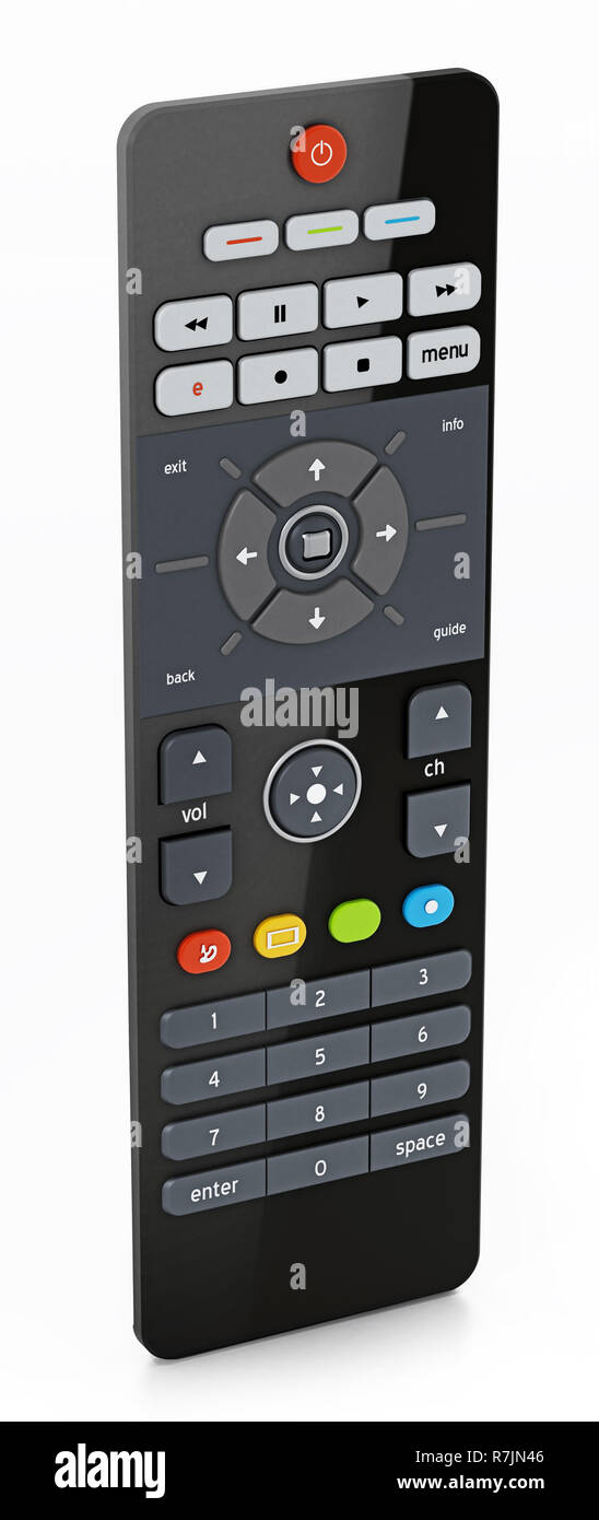 Generic Remote Controller auf weißem Hintergrund. 3D-Darstellung. Stockfoto