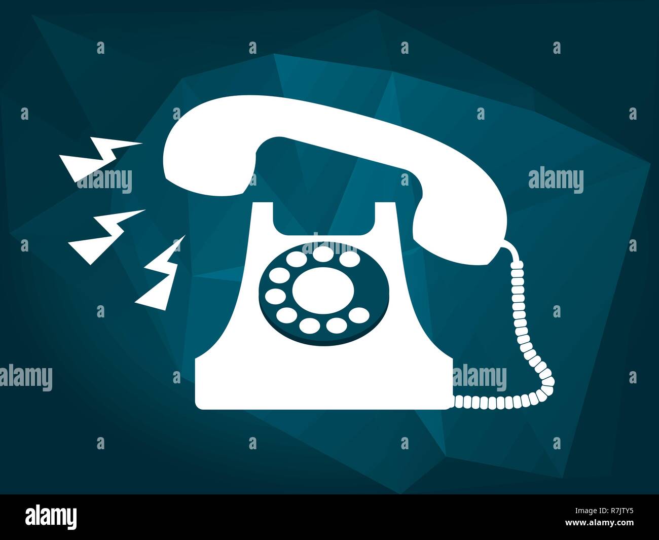 Weißen Jahrgang Telefon klingelt auf der modernen Blue Low Poly Hintergrund. Rufen Sie uns an, nehmen sie Kontakt mit uns auf, dringend, Hilfe, Konzept. Vector Illustration, flacher Stil Stock Vektor