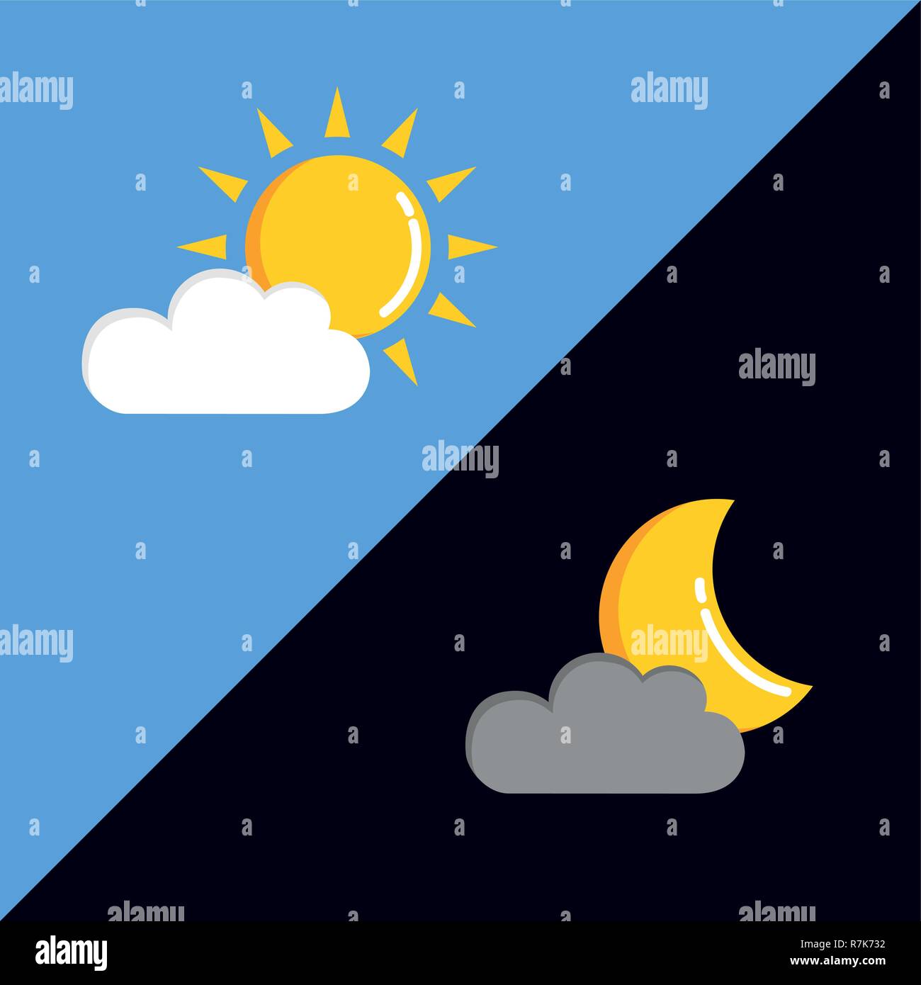 Sonne Und Mond In Bewolkten Himmel Tag Und Nacht Vektor Illustration Eps 10 Stock Vektorgrafik Alamy