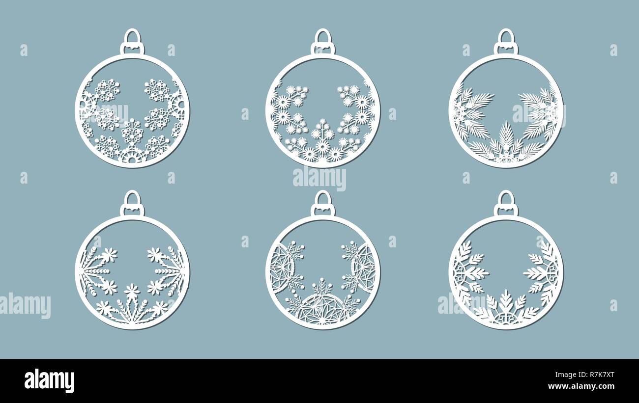 Weihnachtskugeln Mit Einer Schneeflocke Aus Papier Gesetzt Vorlagen Fur Laserschneiden Plotter Schneiden Oder Drucken Festliche Hintergrund Stock Vektorgrafik Alamy