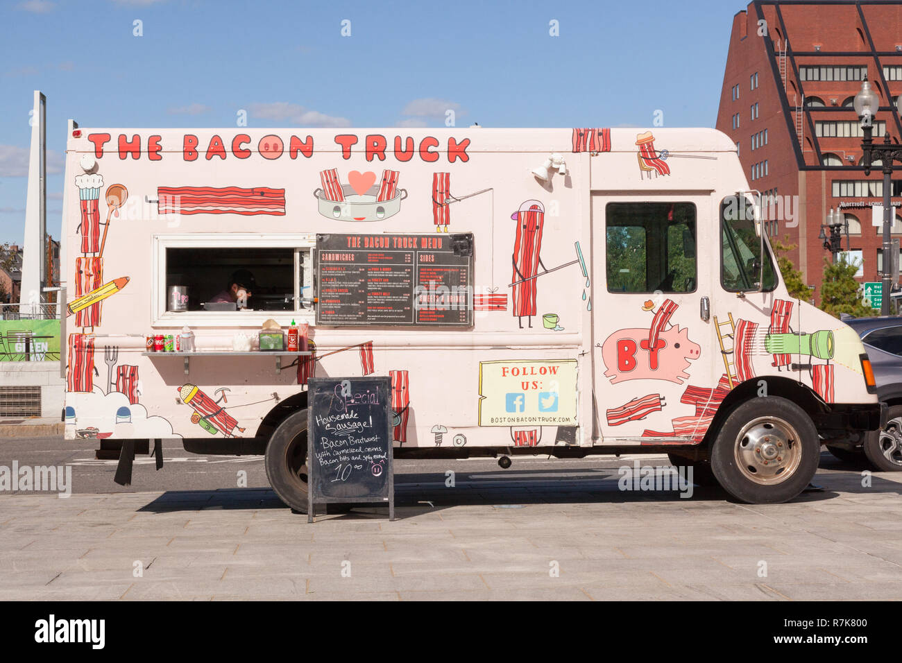Den Speck essen Lkw Lkw, Boston, Massachusetts, Vereinigte Staaten von Amerika. Stockfoto