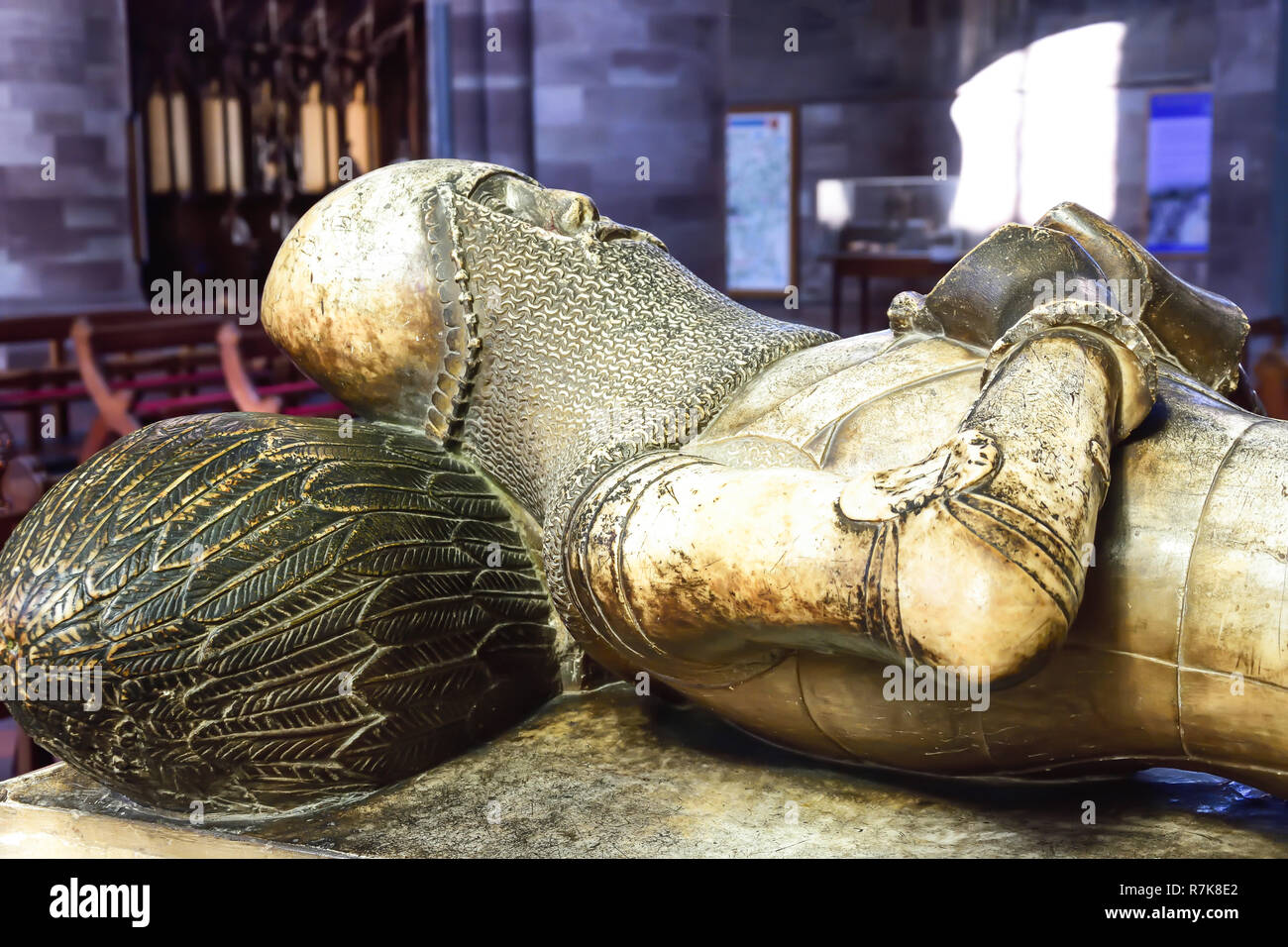 Grab mit Bildnis von Sir Richard Pembridge (1375) in Hereford Cathedral, Hereford, Herefordshire, England, Vereinigtes Königreich Stockfoto