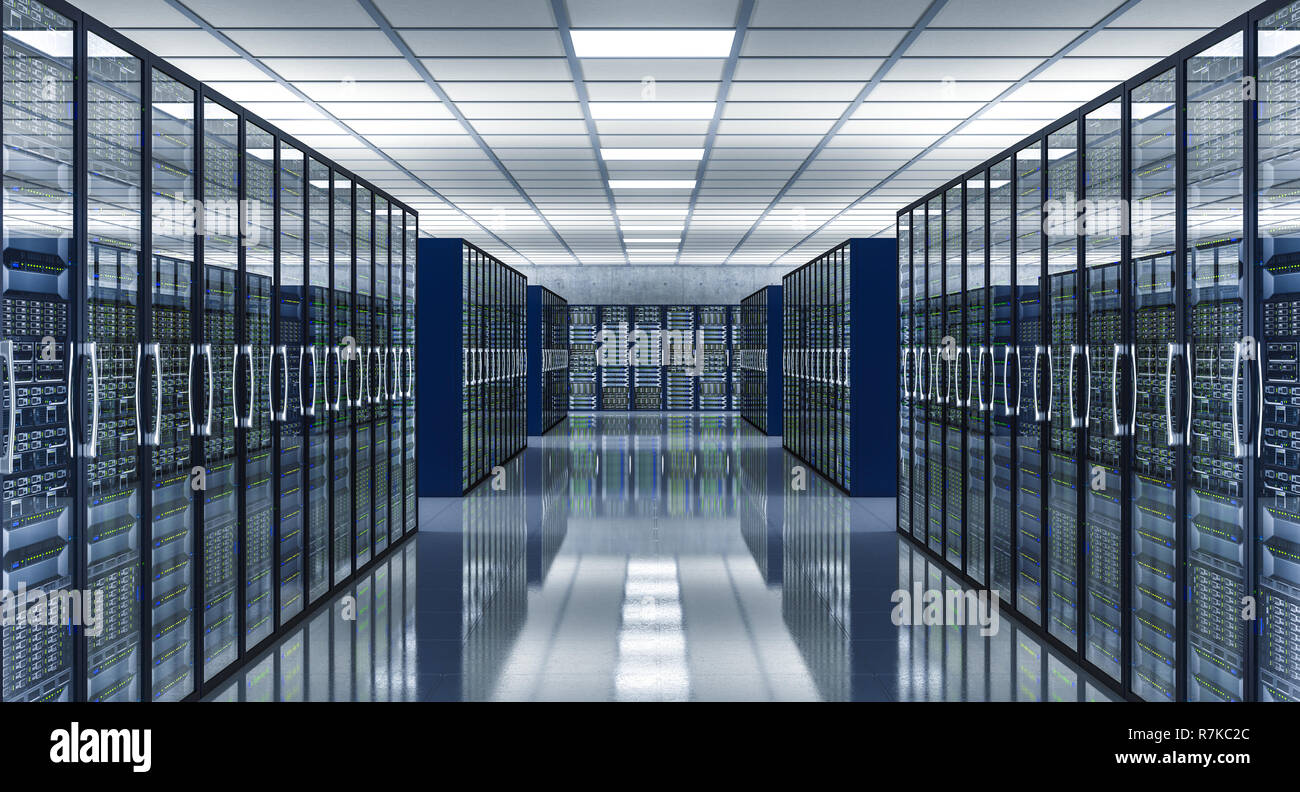 Serverfarm Data Center 3D Rendering image Stockfoto