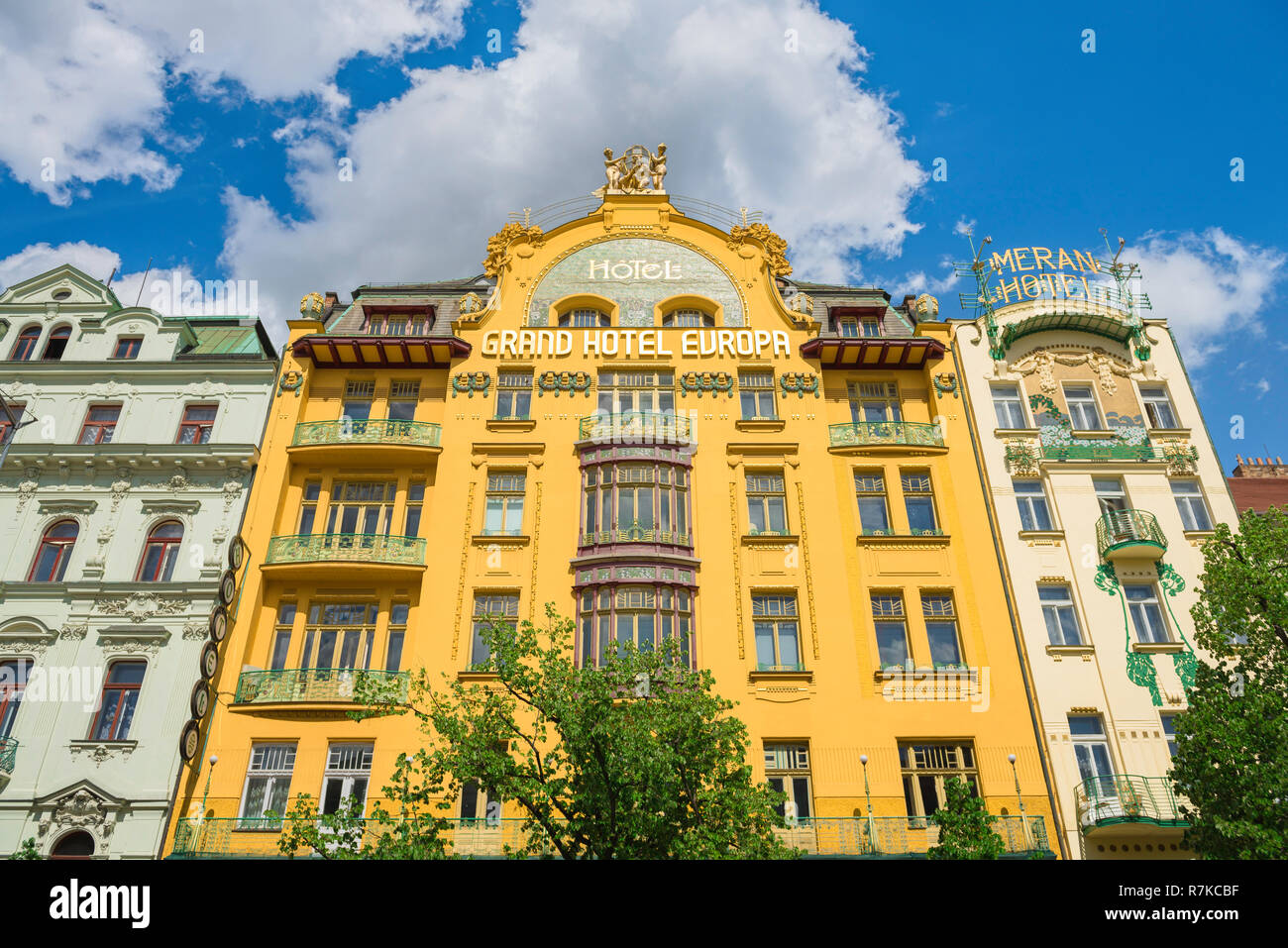 Prag hotel, der Vorderseite des Jugendstil Grand Hotel Europa am Wenzelsplatz im Zentrum von Prag, Tschechische Republik. Stockfoto
