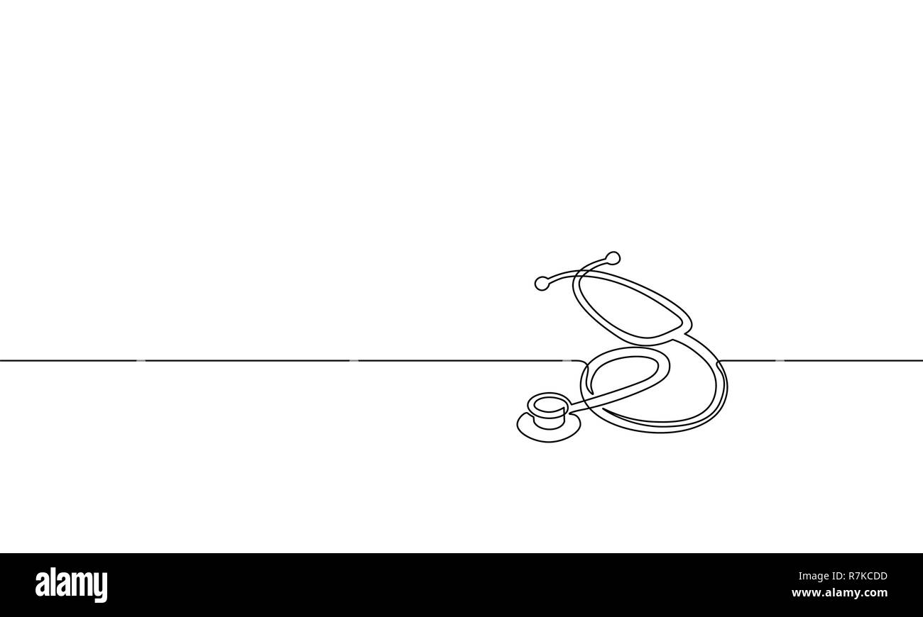 Medizin Stethoskop durchgehenden Line Art. Health care Welt Tag medizinischen Forschung Arzt Krankenschwester Ausrüstung silhouette Konzeption einer Skizze online Zeichnung weiße Vector Illustration Stock Vektor