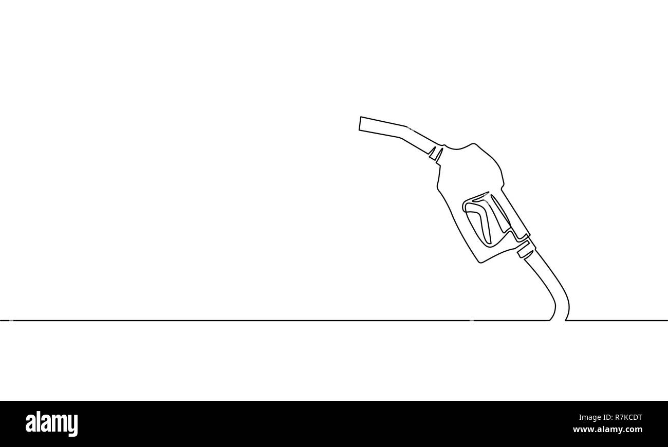 Tanken gas Pistole Dispenser durchgehenden Line Art. Benzin Industry Business Auto Diesel tanken Schlagzeile silhouette Konzeption einer Skizze Skizze Zeichnung weiße Vector Illustration Stock Vektor