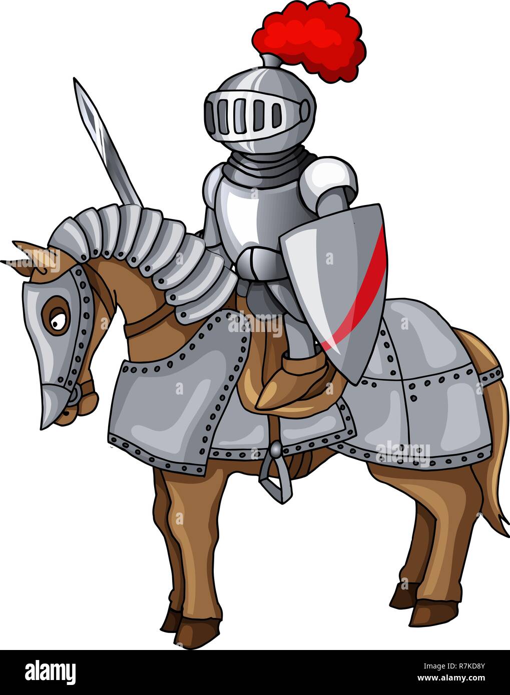 Ritter Anzug Körperschutz Rüstung mit Schwert und Schild Cartoon Illustration Stock Vektor