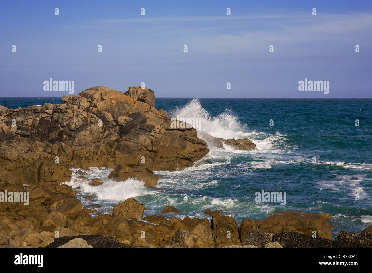 Porth Wrack und Großbritannien Rock, St. Marien, Isles of Scilly, Großbritannien Stockfoto