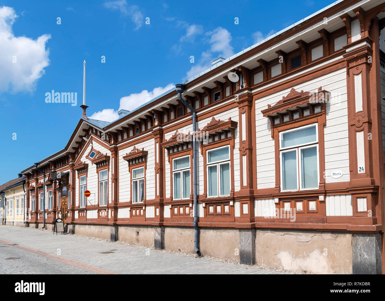 Rauma, Finnland. Historische Holzbauten in Vanha Rauma (Altstadt), Rauma, Satakunta, Finnland Stockfoto