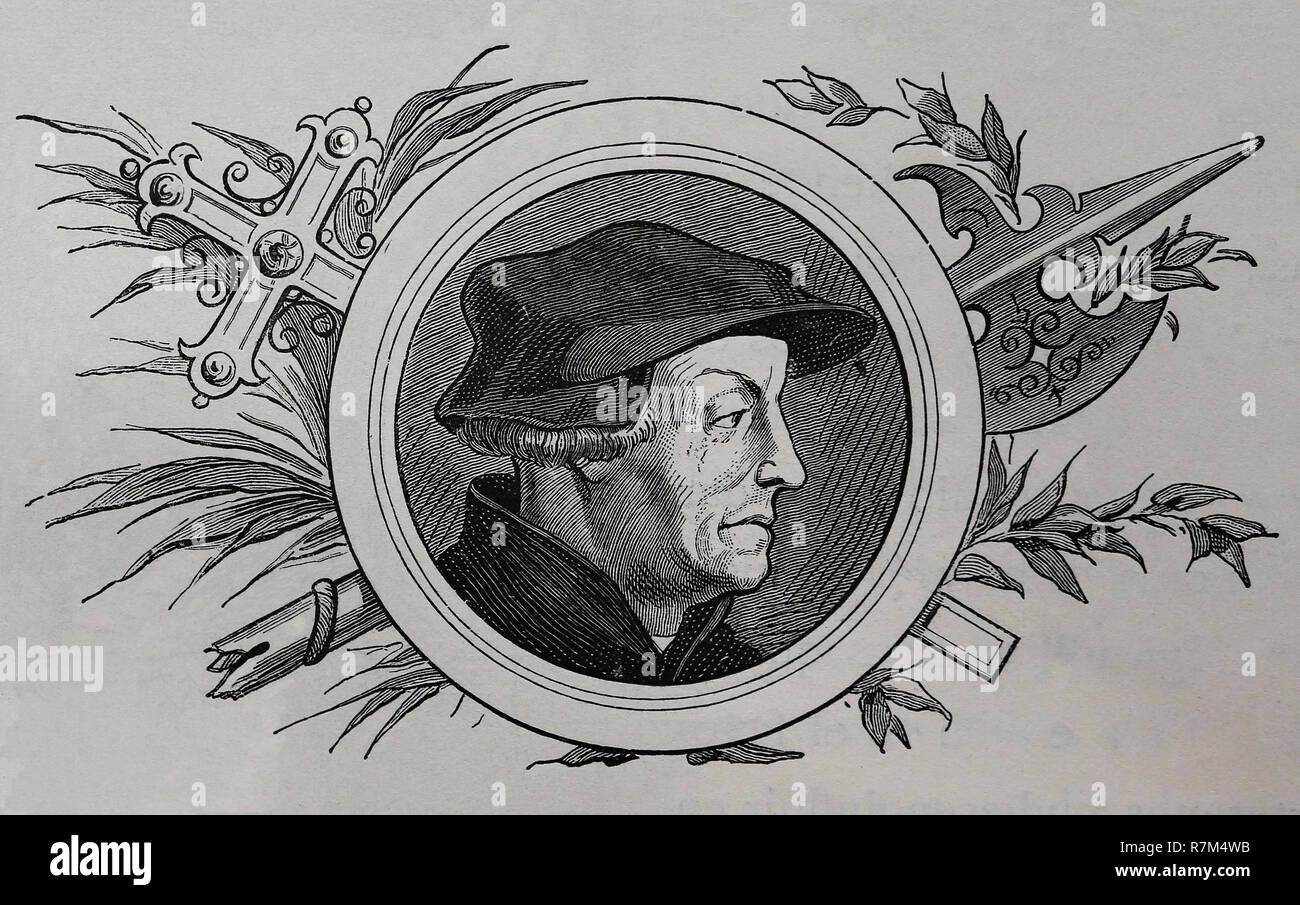 Huldrych Zwingli (1484-1531). Führer der Reformation in der Schweiz. Stockfoto