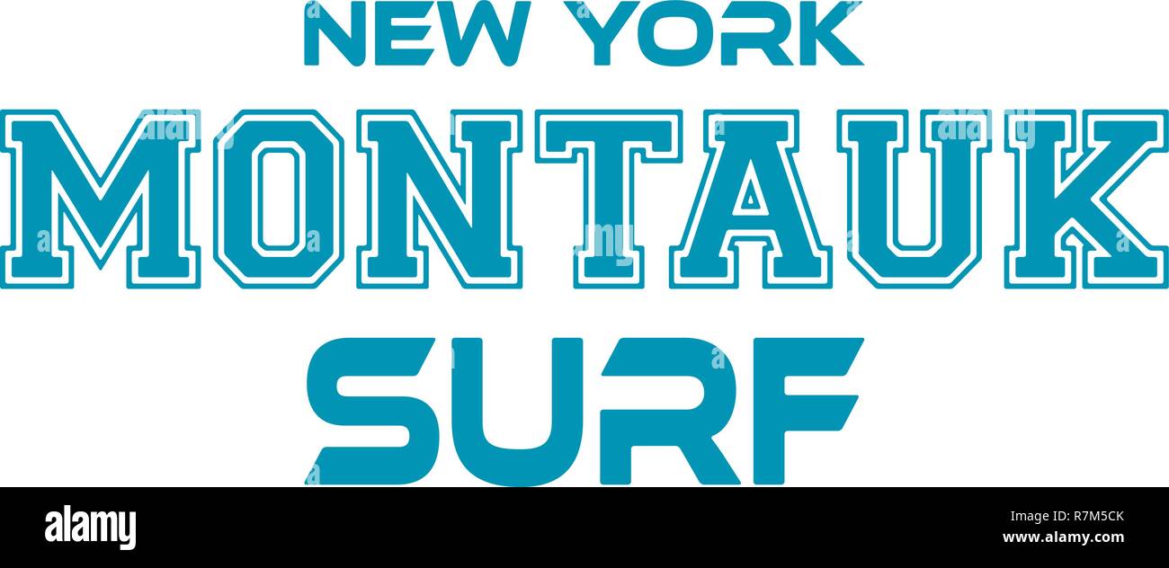 Montauk Surfen. Urbane Bekleidung modernes Design Typografie für Siebdruck Stock Vektor