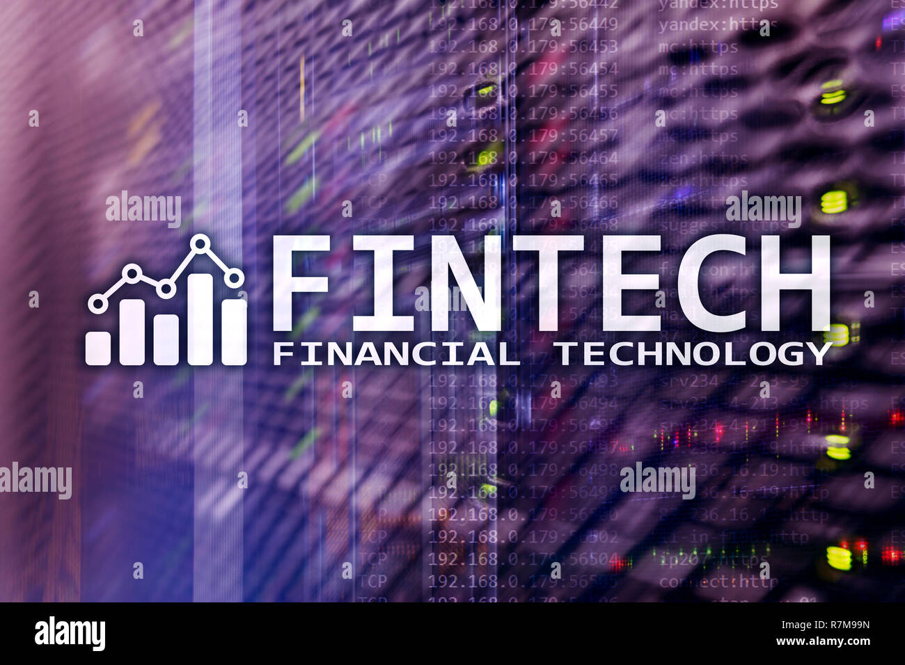 Fintech - Finanzielle Technologie. Business Solution und Software Entwicklung. Stockfoto