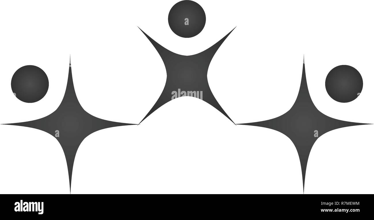 Logo von Erwachsenen und Kind. Familie oder glückliche Menschen. Spaß. Drei Personen. Symbol für mobile Anwendungen. tanzende Menschen. . Vector Illustration. Stock Vektor