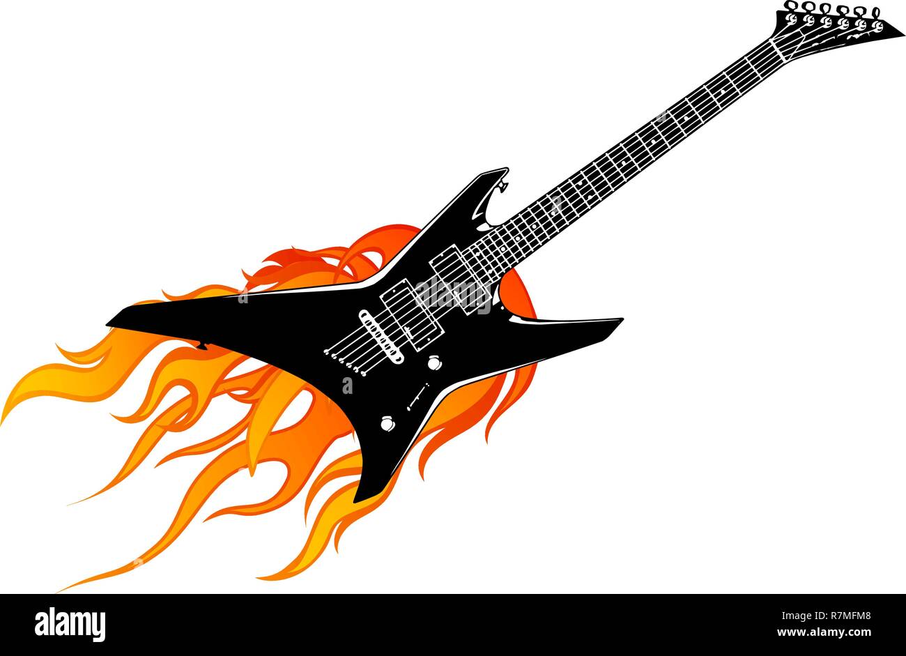 Vector Illustration Gitarre mit Flammen und Feuer Stock Vektor