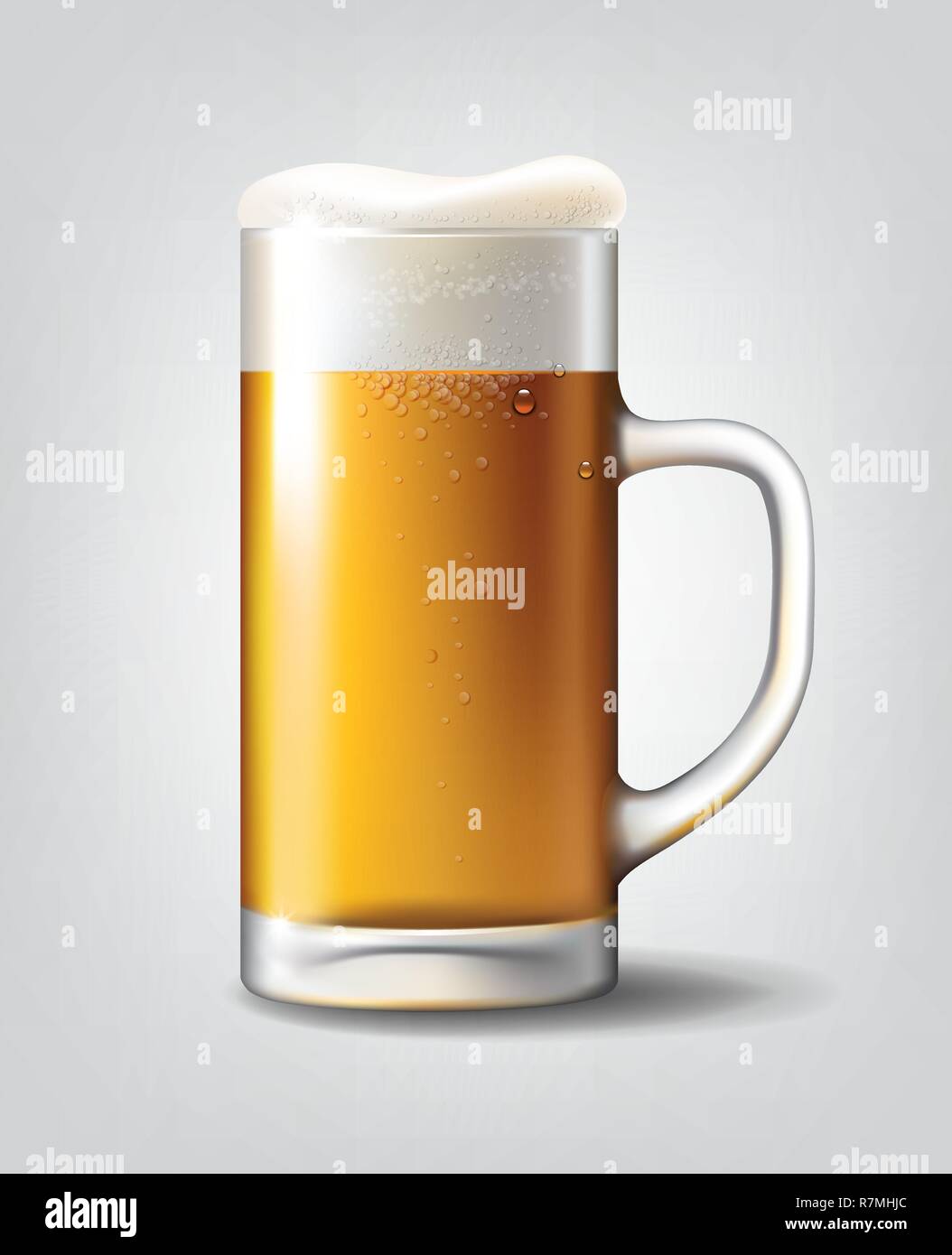 Bier Plakat Vorlage für klassisches weißes Bier ad Package Design. Vektor Glas Schale mit Bier 3D-Darstellung Stock Vektor