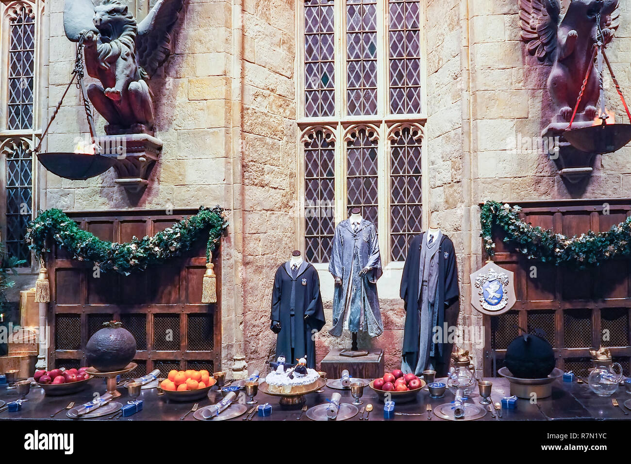 Warner Bros Studio Tour - die Herstellung von Harry Potter ist ein Publikumsmagnet in Leavesden, London, UK, bewahrt und präsentiert das ikonische Requisiten. Stockfoto