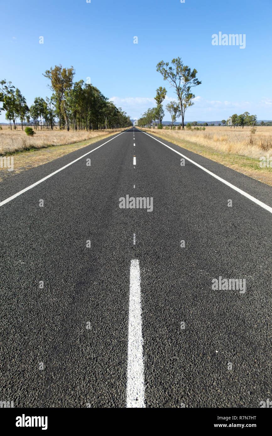 Ländliche Landschaft entlang der Carnarvon Highway in Central Queensland Australien zwischen Roma und Rollestone. Stockfoto