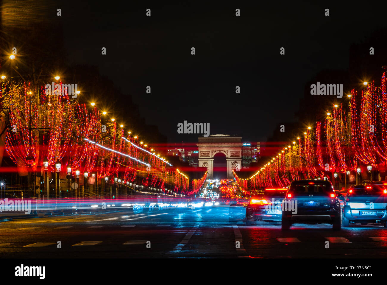 Die Weihnachtsbeleuchtung der Champs Elysee, Paris, Frankreich Stockfoto