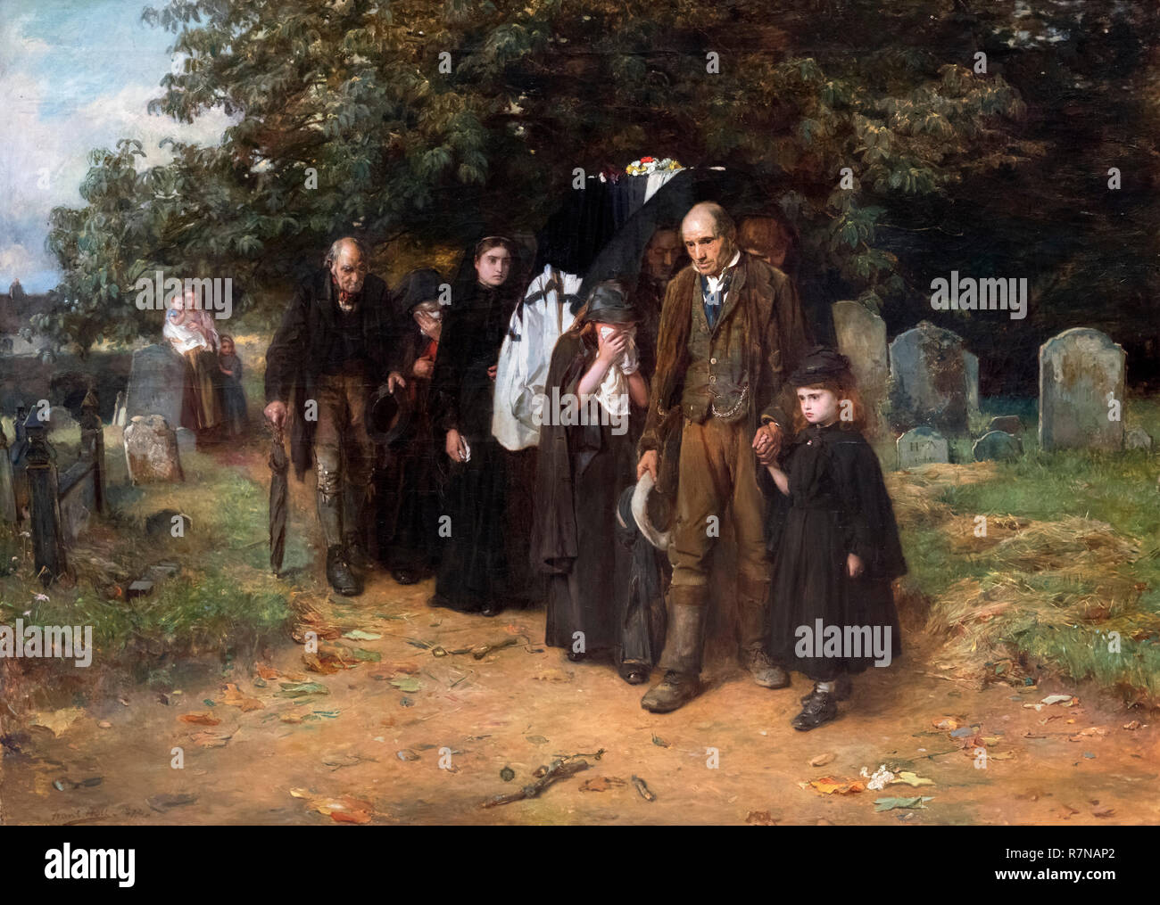 "Ich bin die Auferstehung und das Leben" oder "ein Dorf Begräbnis" von Frank Holl (Francis Montague Holl - 1845-1888), Öl auf Leinwand, 1872 Stockfoto
