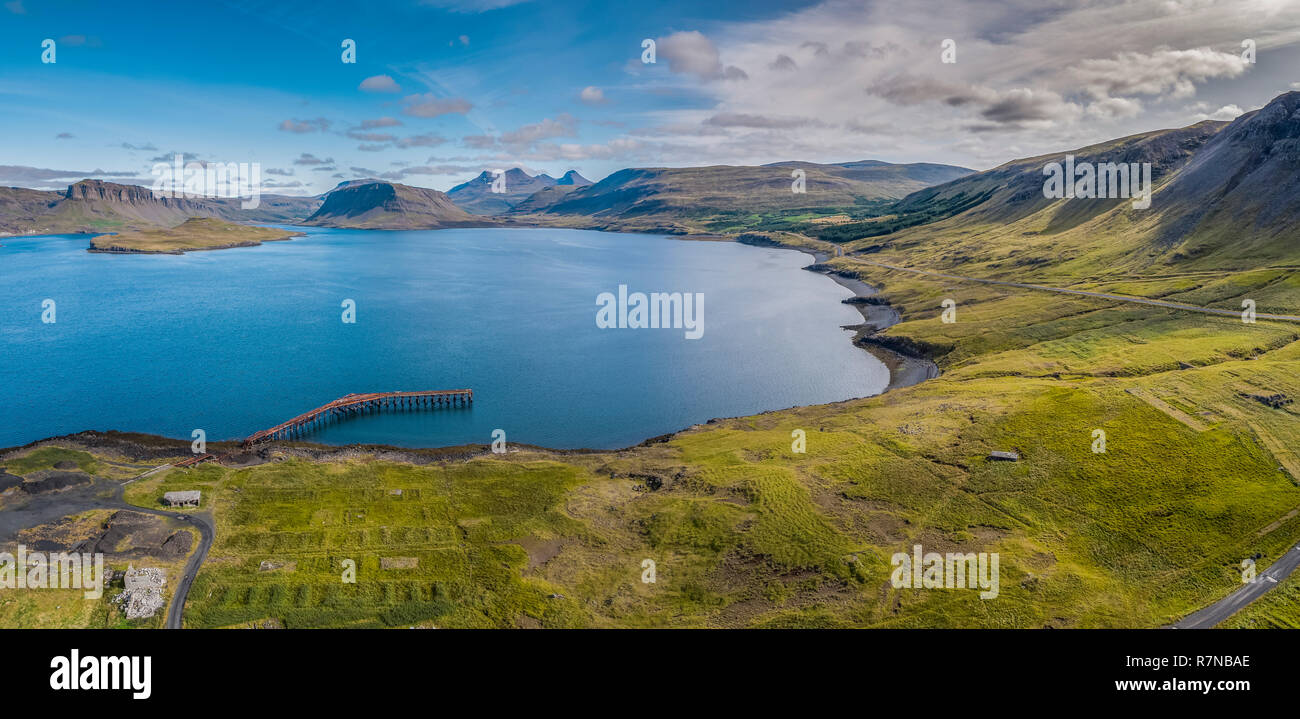 Landschaft, Hvalfjordur Island. Dieses Bild ist mit einer Drohne erschossen. Stockfoto