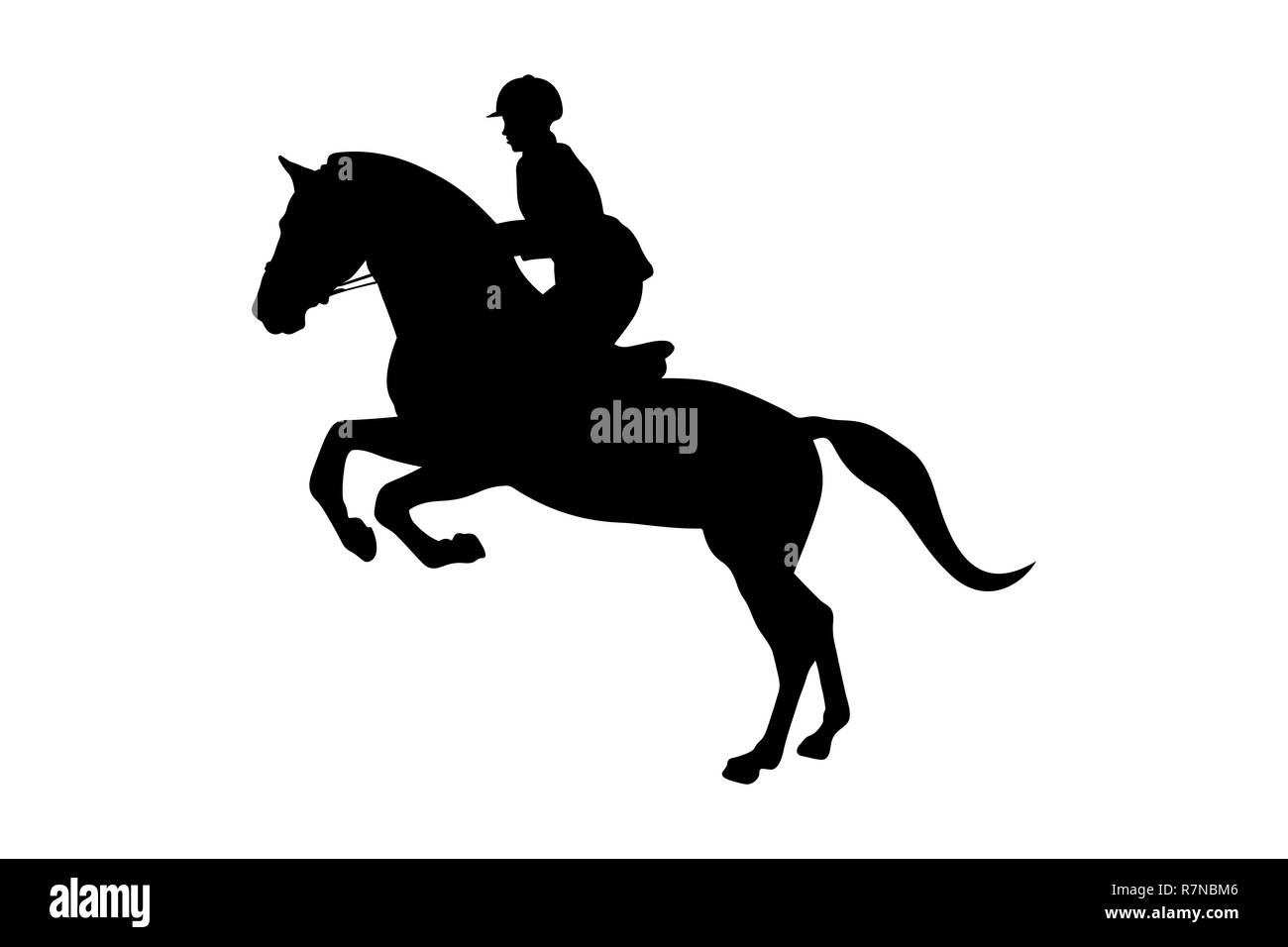 Equestrian Sport Frauen Rider im Pferd schwarze Silhouette Stockfoto