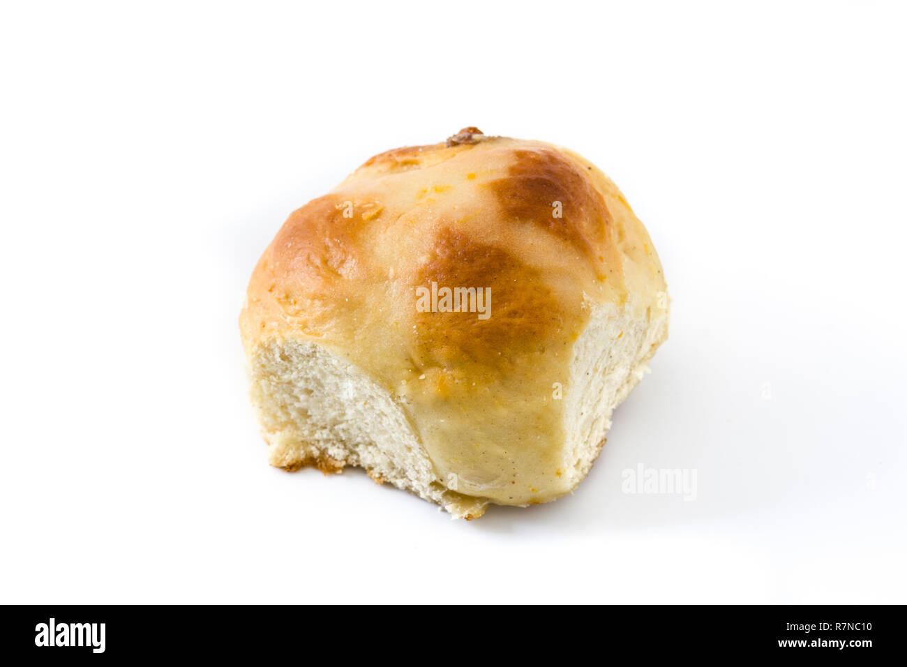 Schöne traditionelle Ostern Hot Cross Buns auf weißem Hintergrund Stockfoto