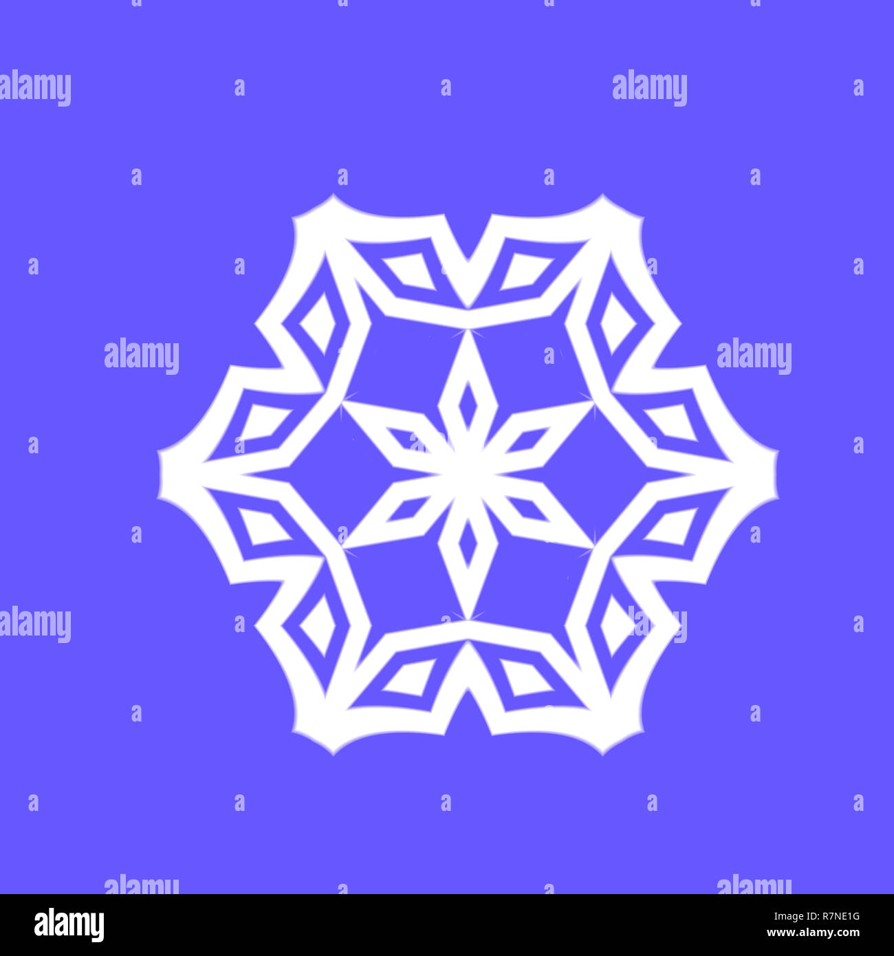 Weiße Schneeflocke, Stern oder Verzierung auf einem blauen Hintergrund Stockfoto