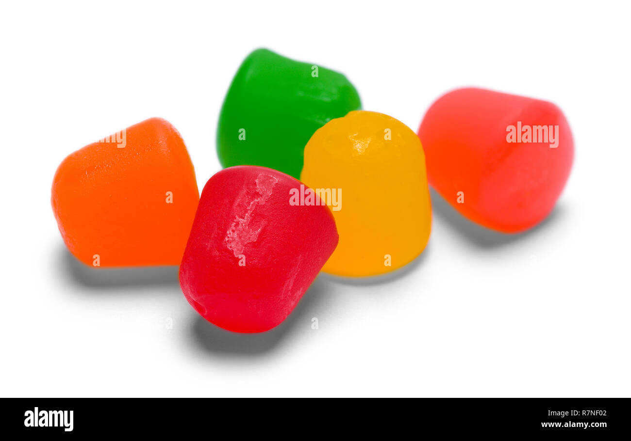 Kleiner Haufen von Gummi-tropfen isoliert auf weißem Hintergrund. Stockfoto