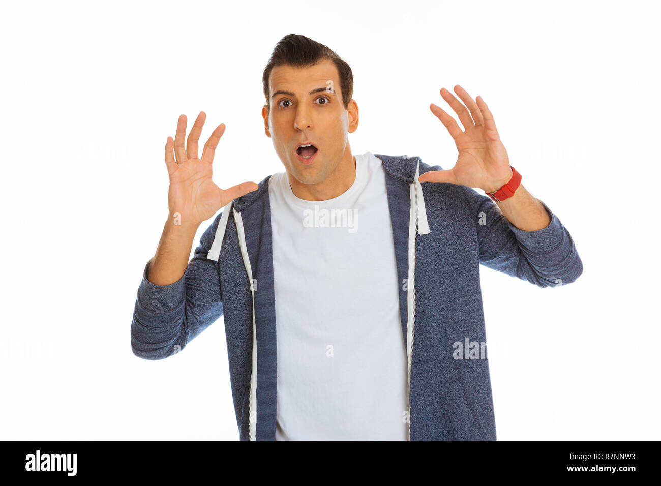 Angenehm emotionale Menschen Gestikulieren mit den Händen Stockfoto