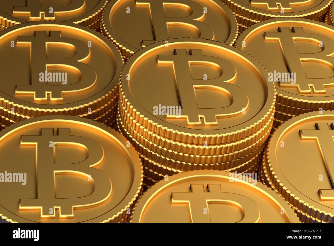 3D-Render von Haufen von bitcoin Münzen Stockfoto