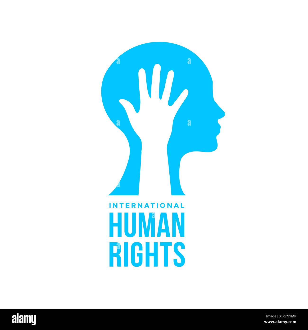 Die internationalen Menschenrechte Bewusstsein Konzeption Illustration für globale Gleichheit mit Hand und Kopf Profil. Respekt dem Menschen Freiheit. Stock Vektor