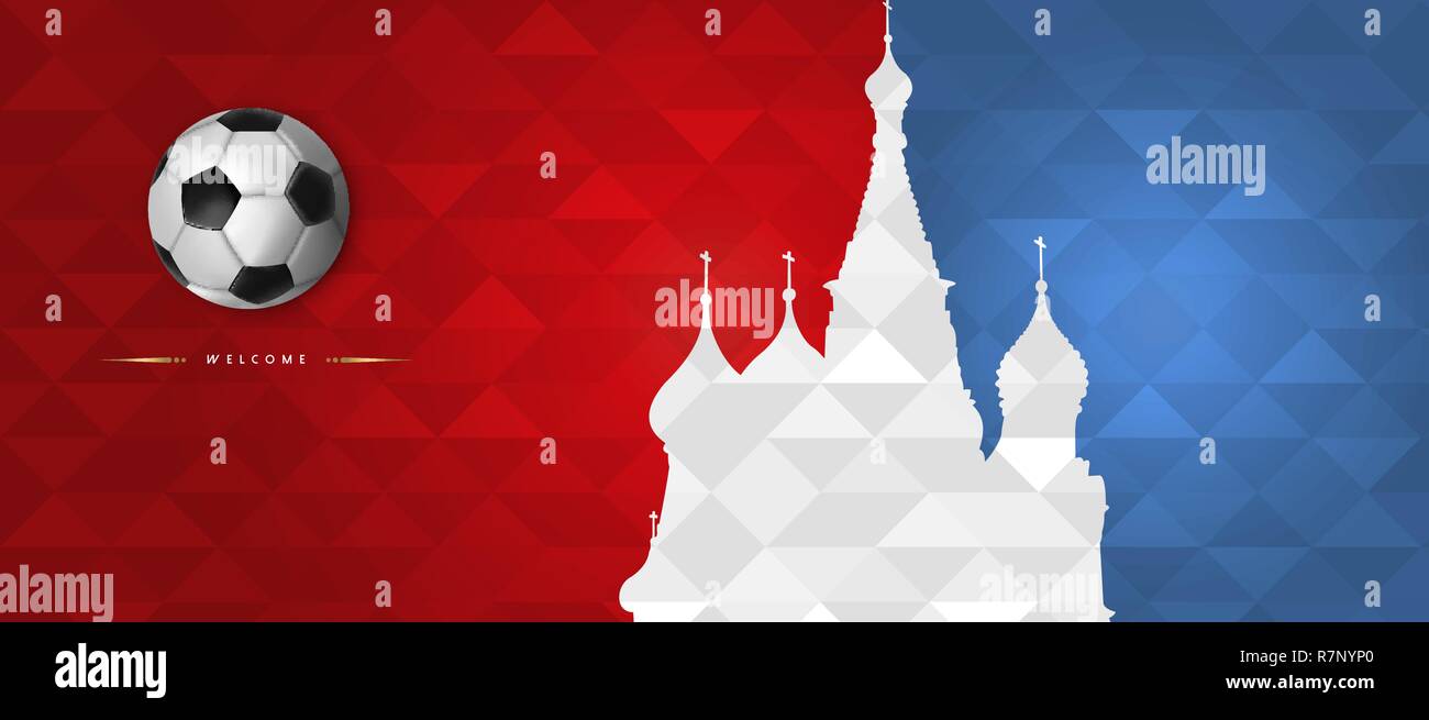 Russland Fußball event Illustration, Web Banner Design des Tourismus Sehenswürdigkeiten mit russischen Farbe Hintergrund. EPS 10 Vektor. Stock Vektor