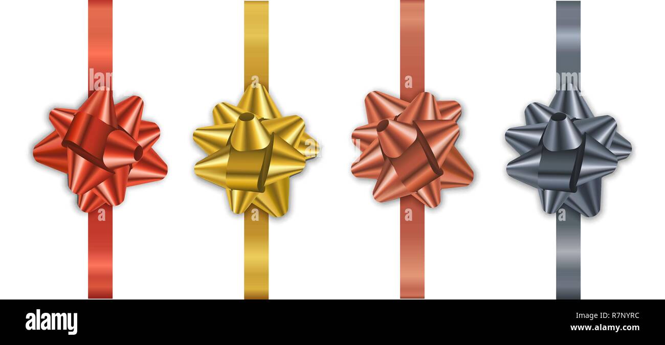 Weihnachten Schleife Sammlung, realistische metallische Farbe Holiday Gift box Stoff einwickeln auf isolierten Hintergrund. Stock Vektor