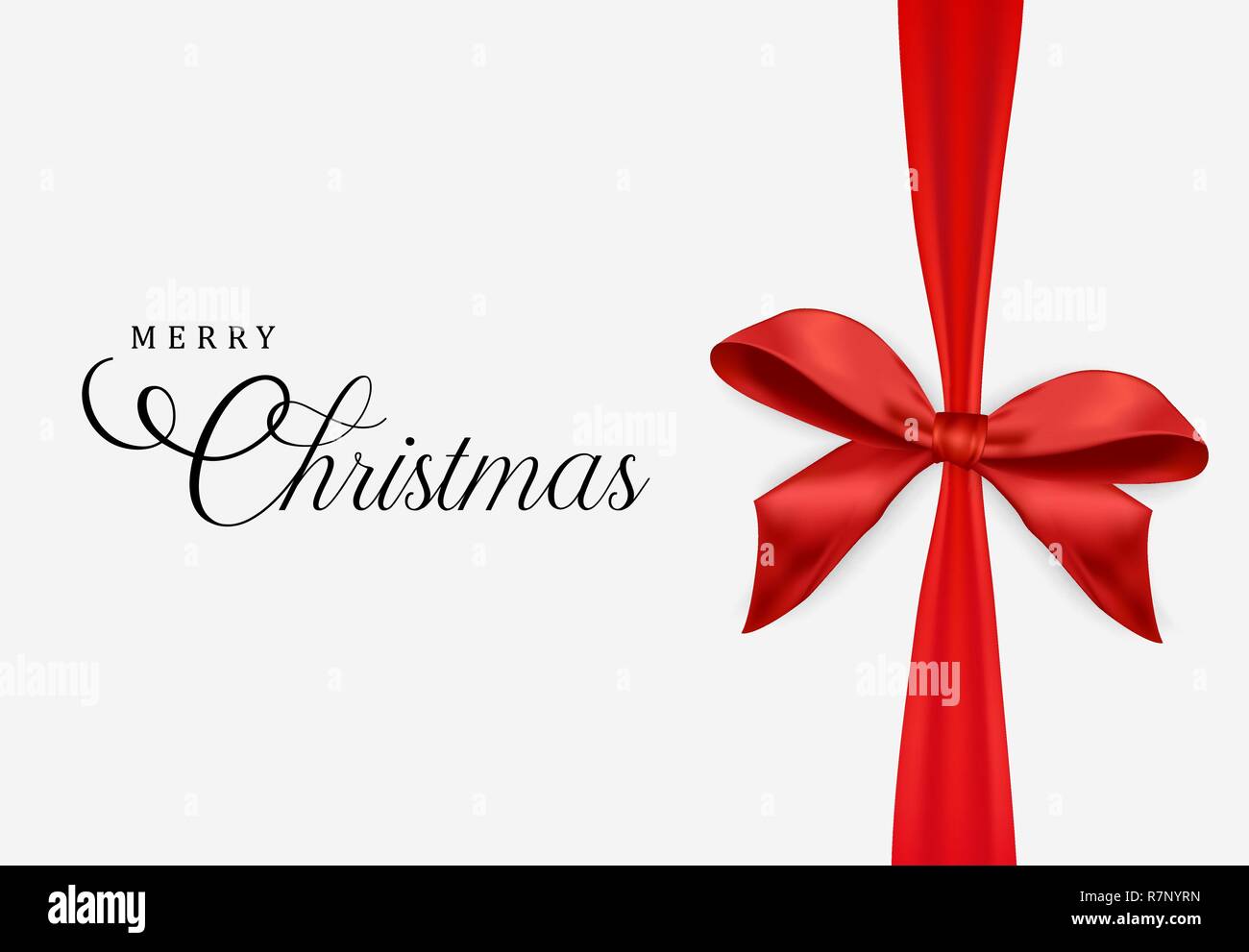 Weihnachtskarte, realistisch red ribbon auf weißem Hintergrund. Winterurlaub Design für Party Einladung oder Jahreszeiten Gruß. Stock Vektor