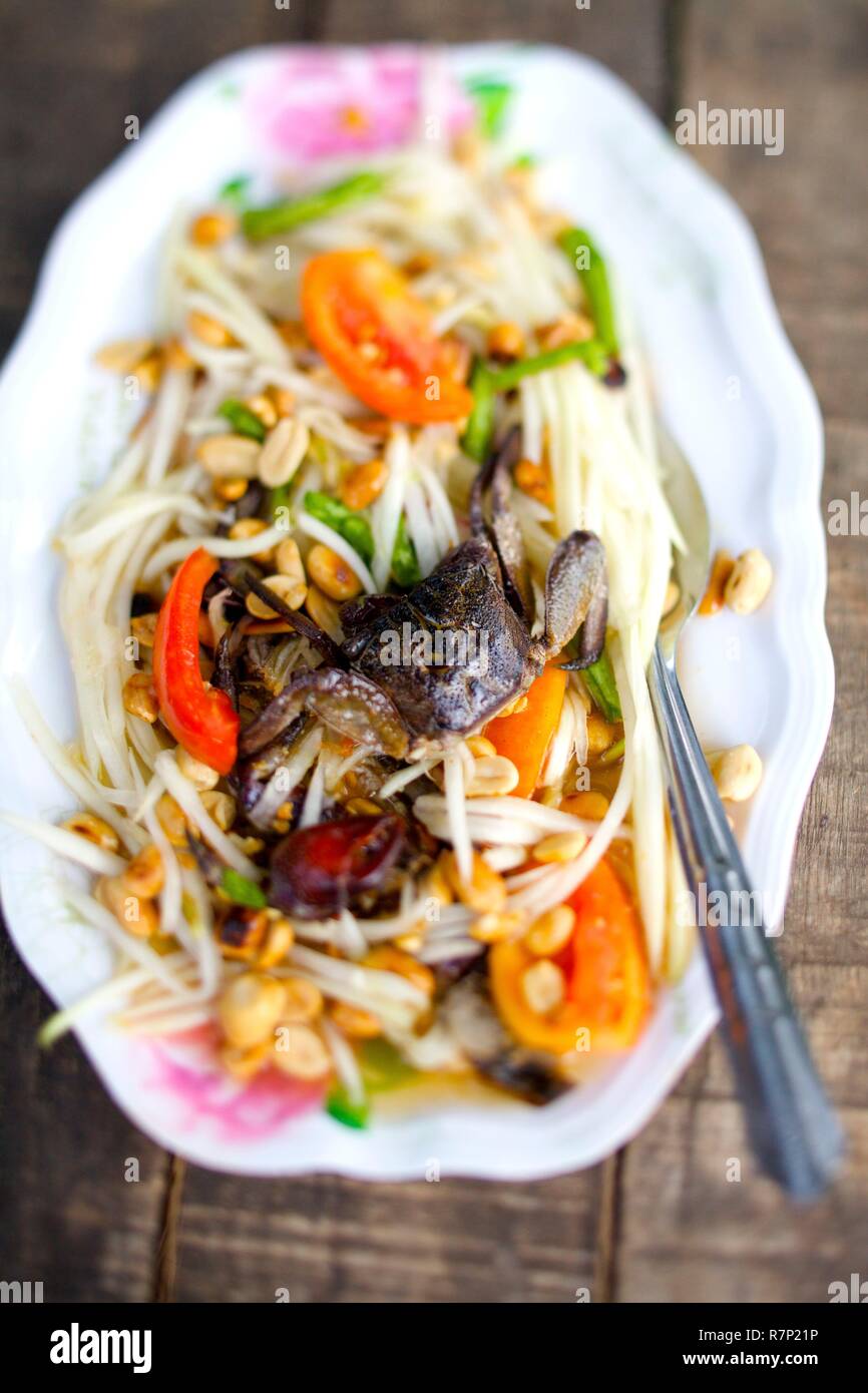 Thailand Nordthailand Grune Papaya Salat Mit Krabben Stockfotografie Alamy