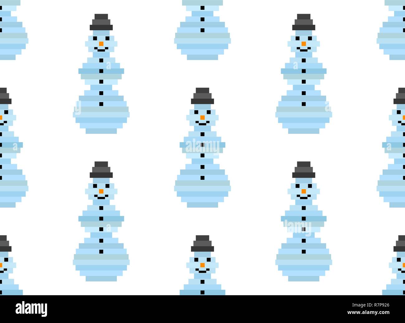 Vektor nahtlose Muster von Pixel-art Schneemann auf weißem Hintergrund. Weihnachten Hintergrund, Gruß winter Textur Stock Vektor