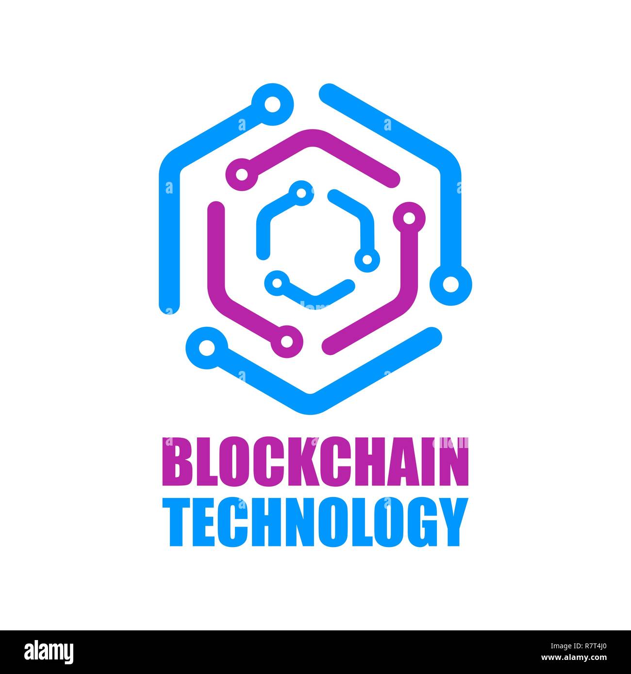 Blockchain Technologie Symbol. Vektor smart Vertrag block Symbol. Dezentrale Transaktionen Logo Design. Crypto Währungen Netzwerk Schriftzug. Stock Vektor