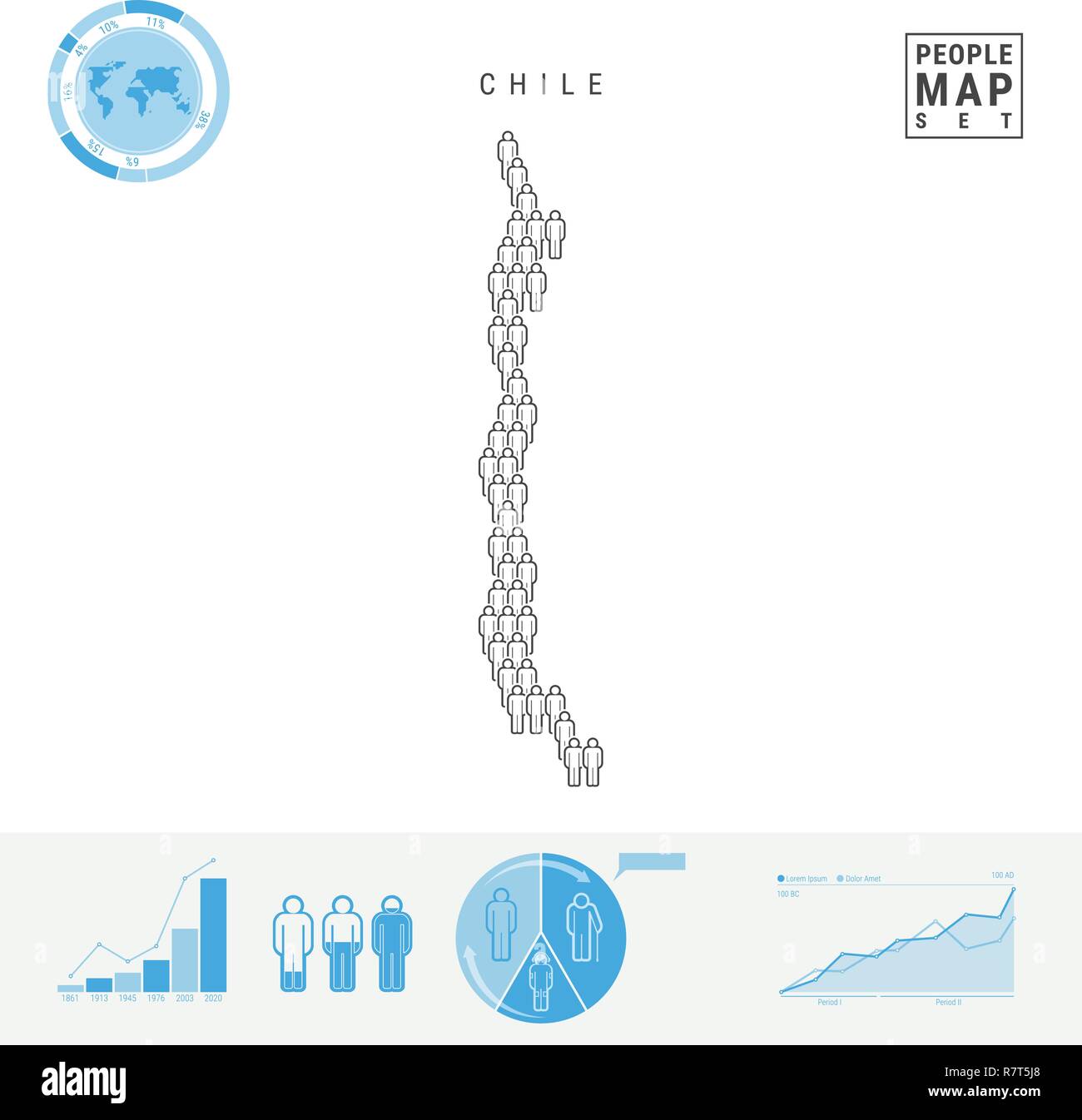 Chile Personen auf das Symbol Karte. Leute in der Form einer Karte von ...